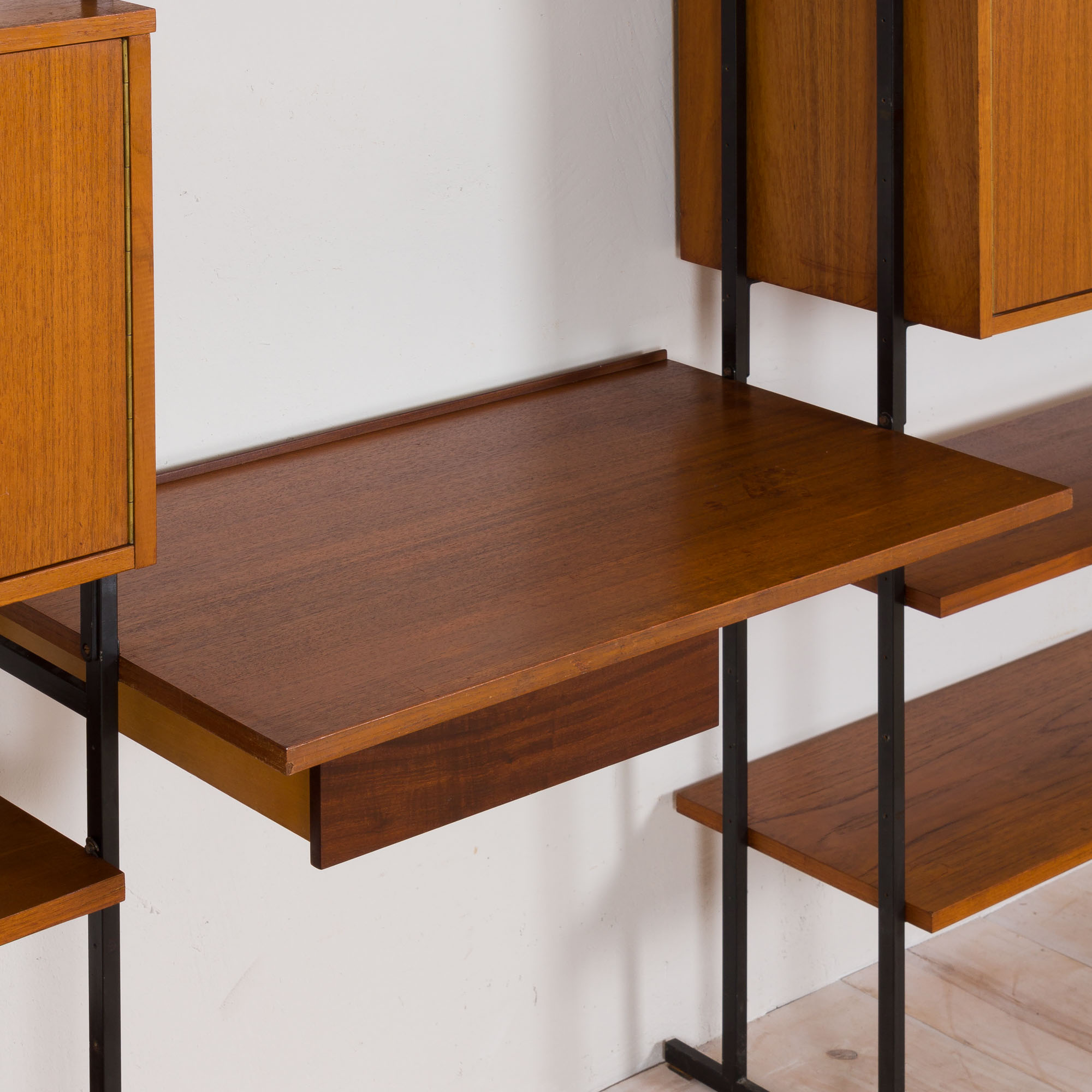 Free standing teak wall unit with a desk and 2 cabinets, Denmark, 1970s