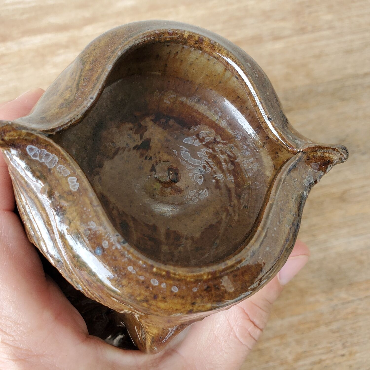 Stoneware owl candle holder