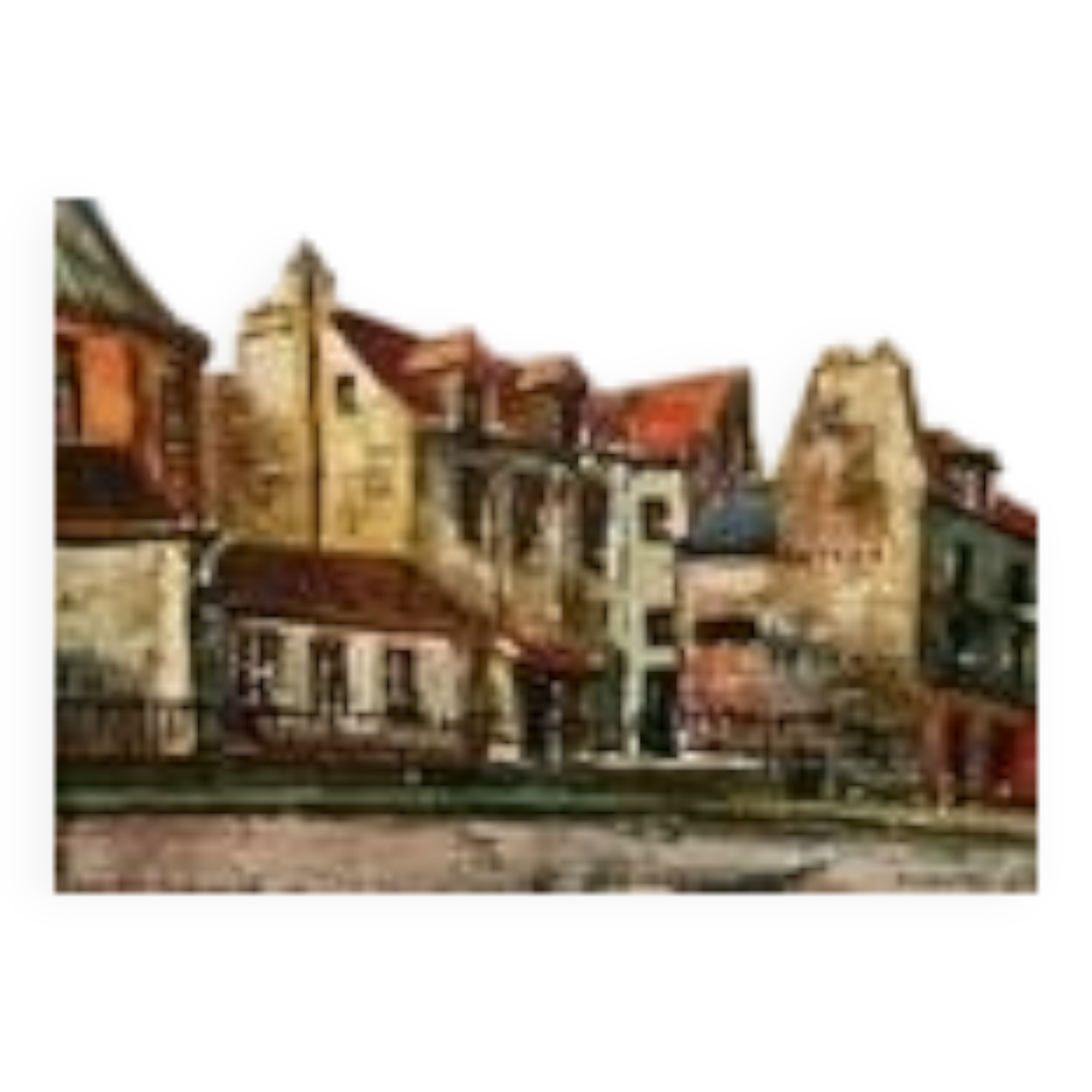 Orange painting city landscape signed