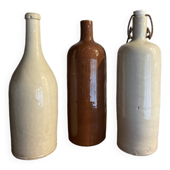 Lot de 3 bouteilles en grès vintage