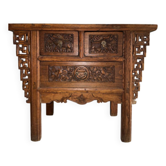 Chinese carved elm chest of drawers