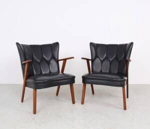 Danish teak and skai armchairs, Erhardsen & Andersen 1960s