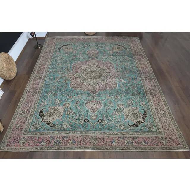 ❤1970s Vintage Persian Handmade Wool Cotton Blue Area Rug❤ 302x376