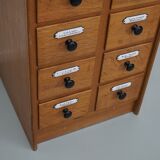 German Oak Apothecary Cabinet with Enamel Shields, 1940s