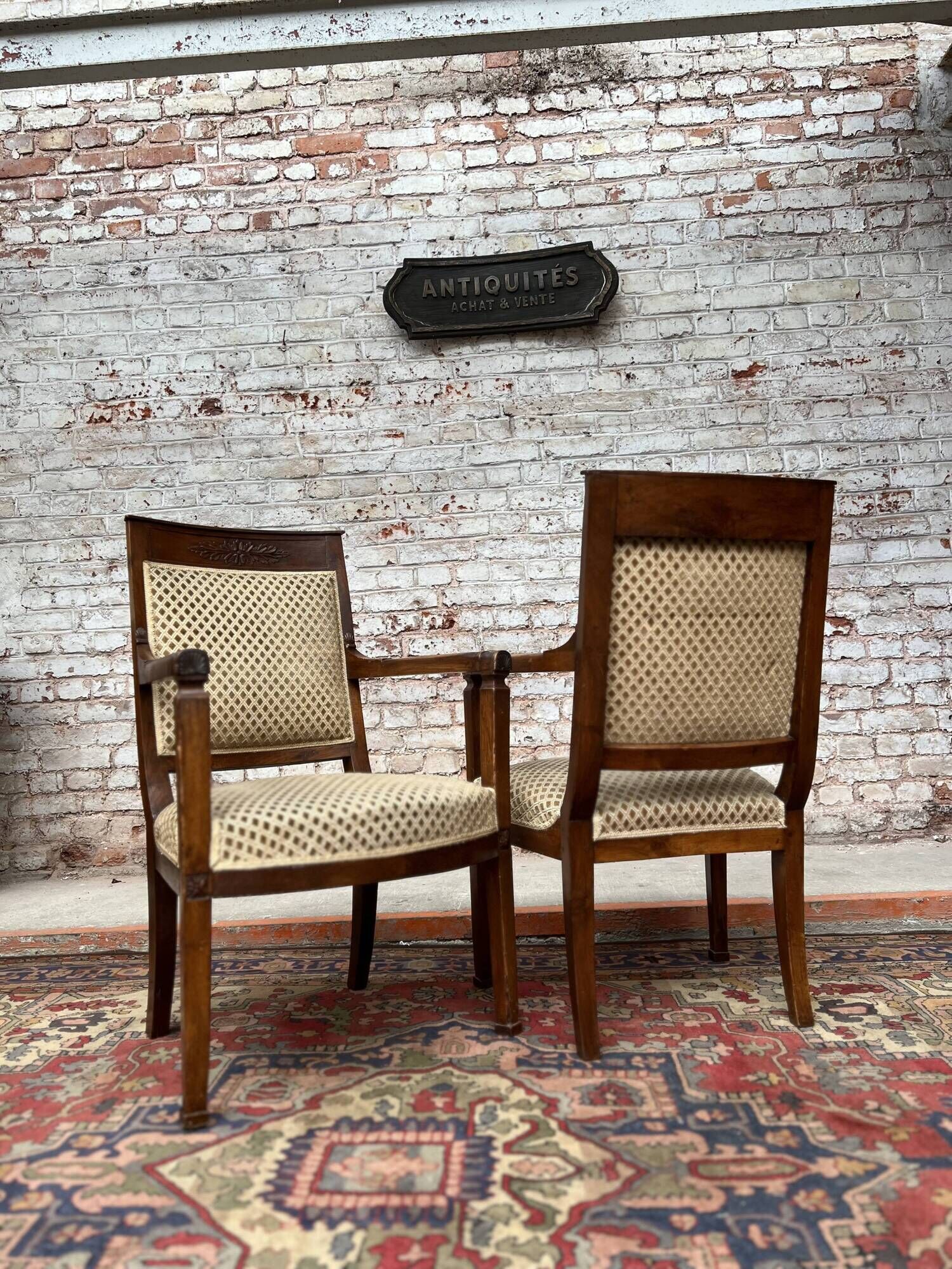 Pair of mahogany armchairs Empire XIXth century