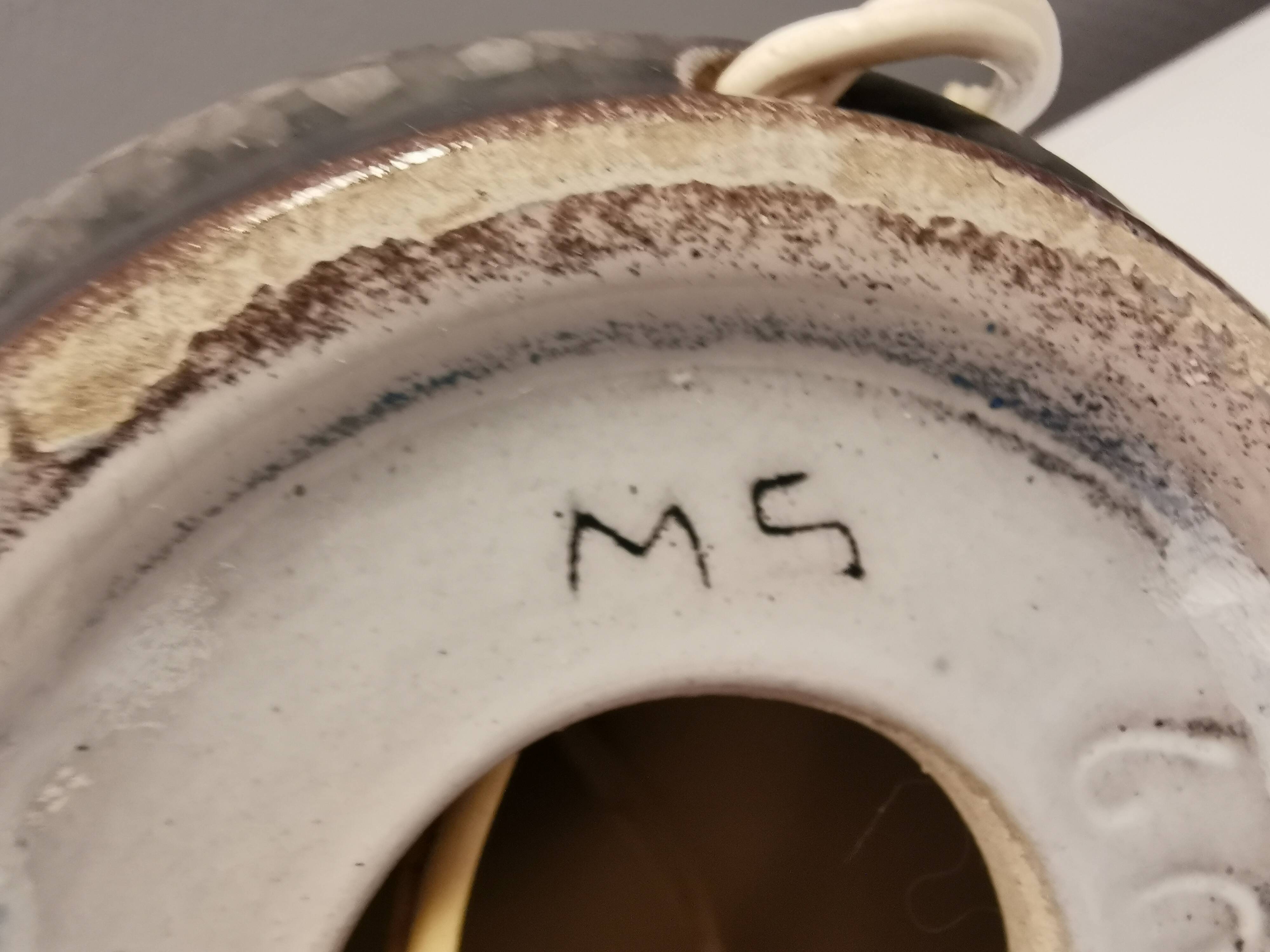 Ceramic table lamp in Grey/Blue crackled glaze, made by Michael Andersen Denmark