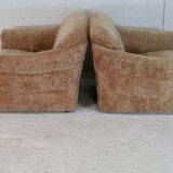 Pair of velvet armchairs "caramel blond" France, circa 1960