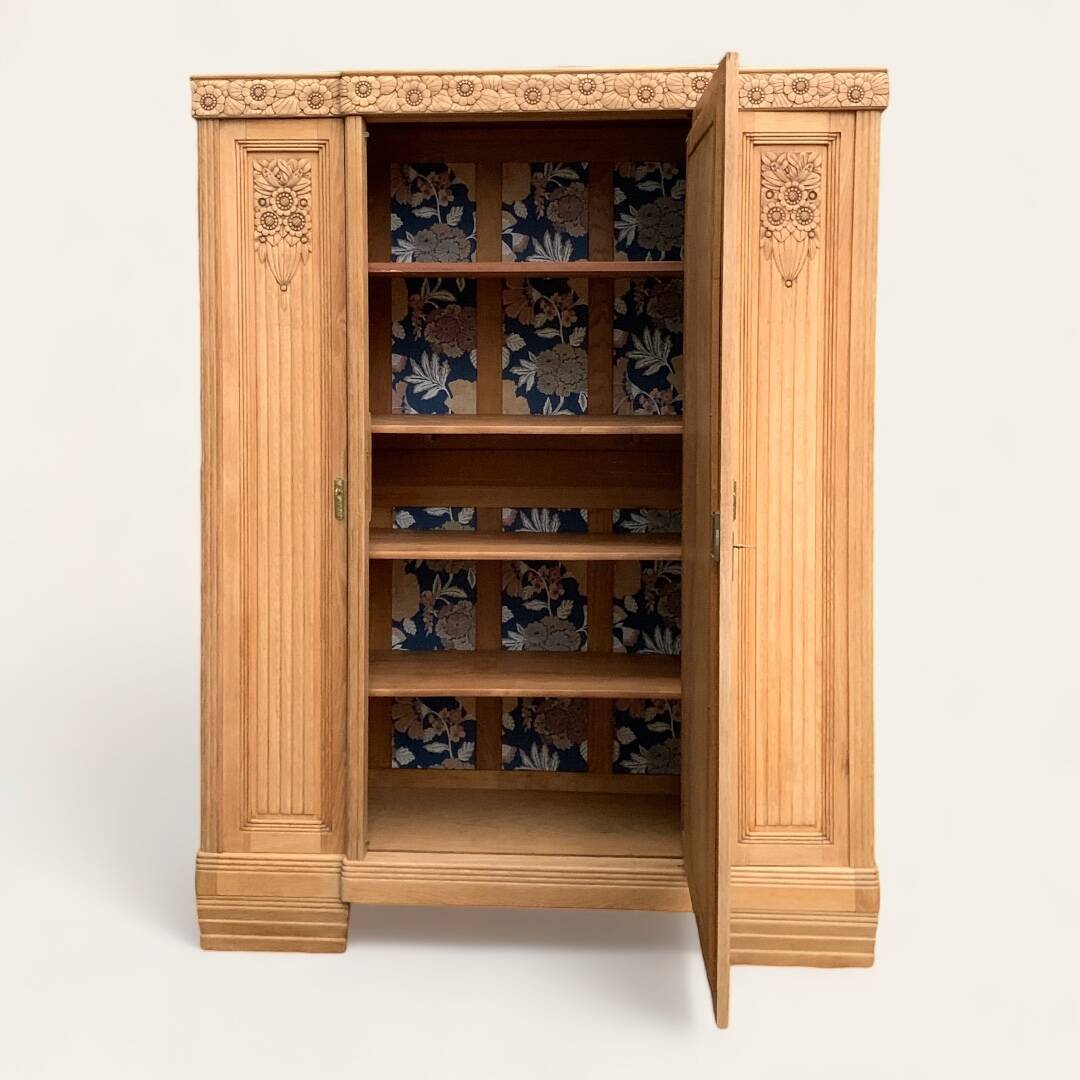 Parisian Art Deco style wardrobe in solid raw oak, 1950