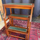 Escabeau de bibliothèque en bois massif avec marches gainées cuir