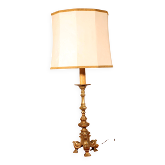 bronze candlestick from the 18th century converted into a lamp with its shade