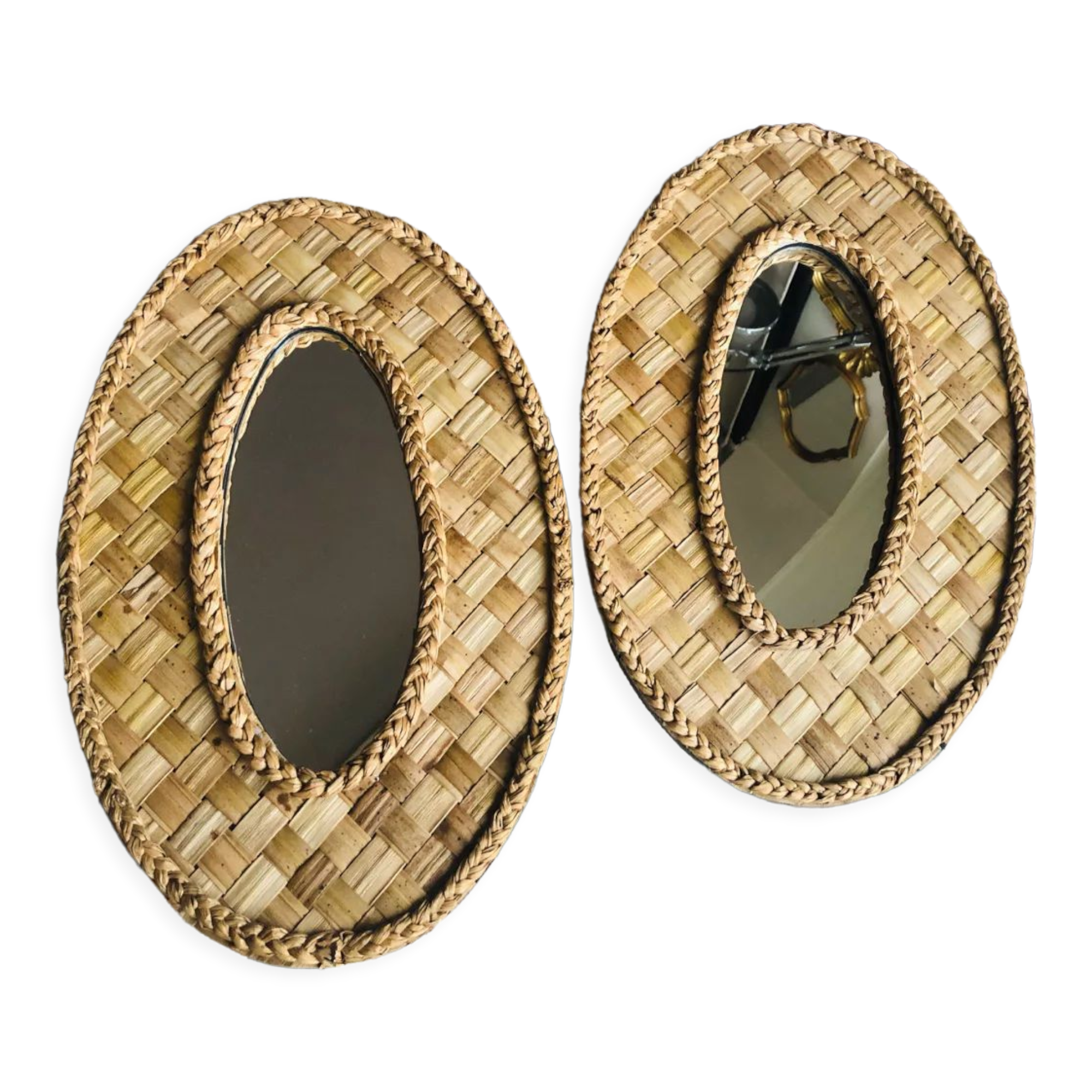2 mirrors in natural basketry, 49x30 cm