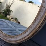 Large round mirror frame patinated wood 70 cm