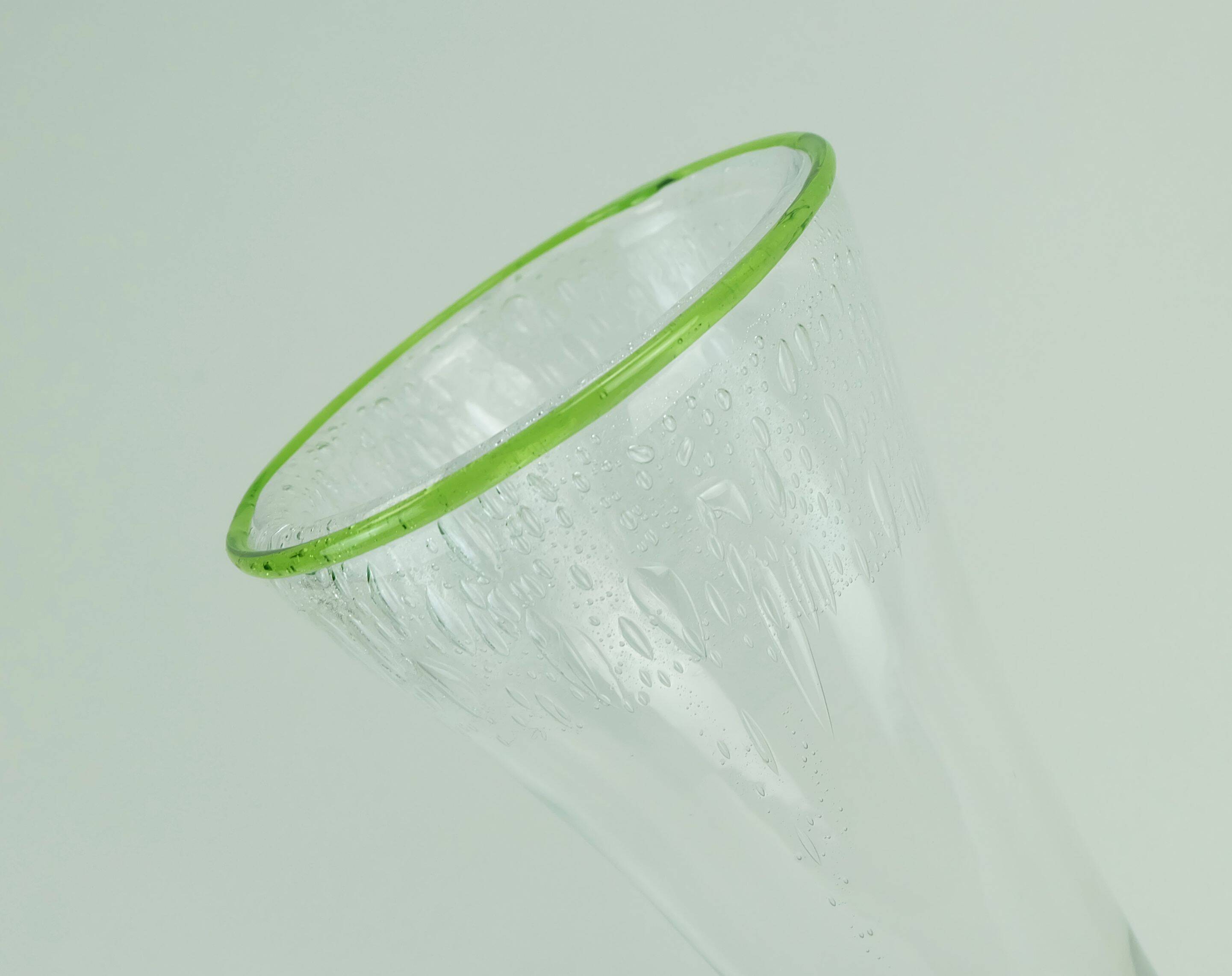 1970s glass VASE by eisch thick clear glass and bubble glass green rim