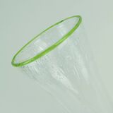 1970s glass VASE by eisch thick clear glass and bubble glass green rim