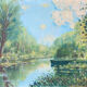 Tableau HSP : "Petit coin de rivière avec barque" début XX° monogrammé