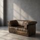 Vintage Mid-Century Modern German Brutalist Brown Leather 2-Seater Sofa