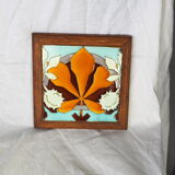 Leaf earthenware checkered underside and maronnier bug - autumn atmosphere - deb. XXth
