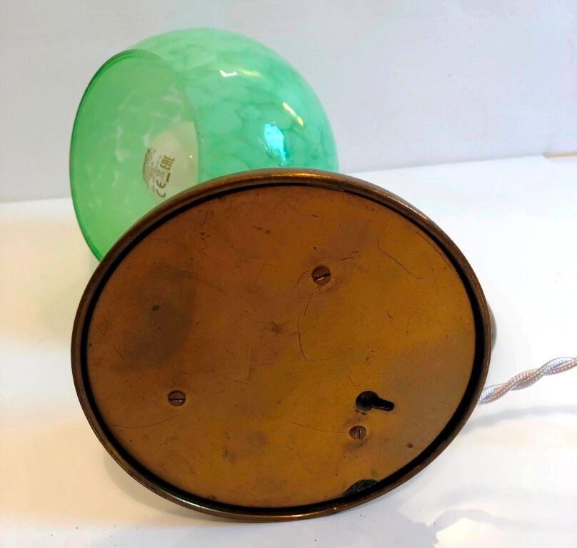 Brass table lamp, 30s-40s, clichy glass globe