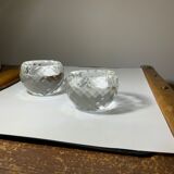 Pair of old crystal salt pans with salt shaker faceted tableware
