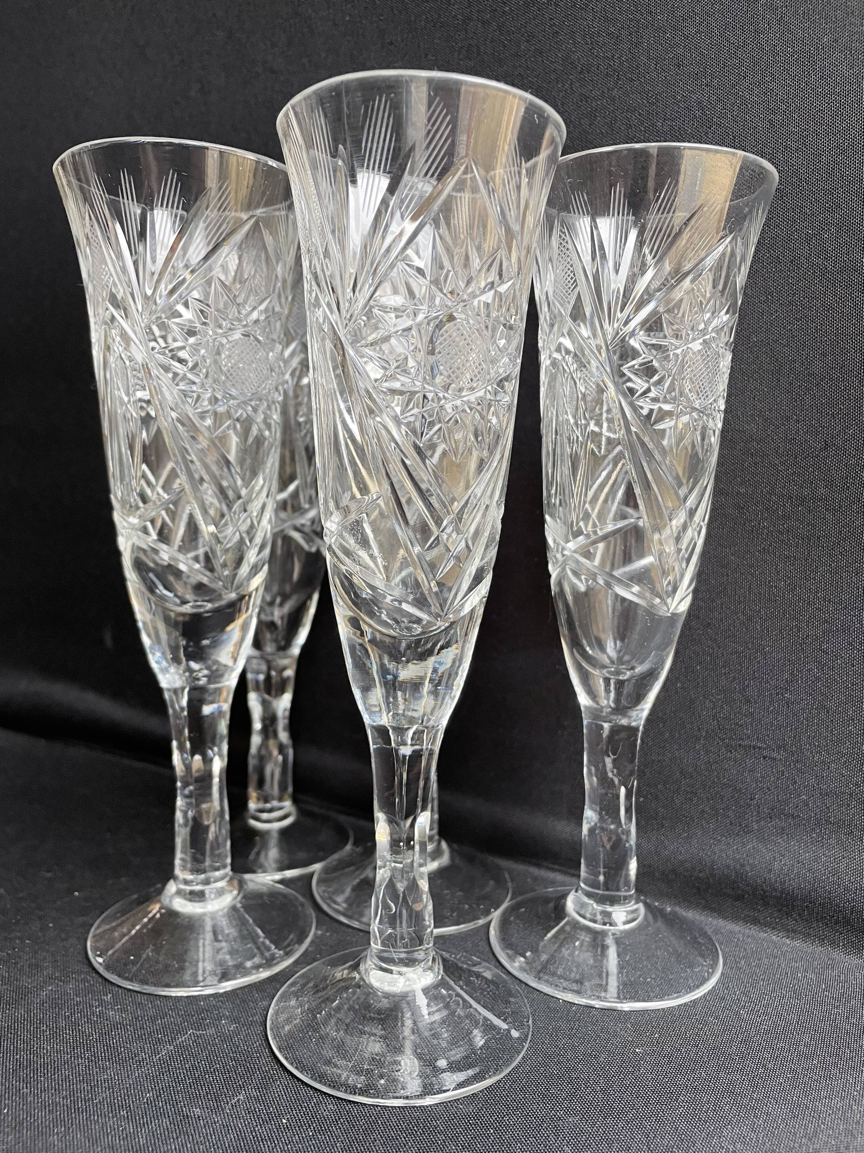 Champagne flutes, cut crystal, bohemian