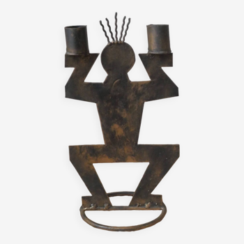 Bougeoir en métal Objet contemporain inspiration Keith Haring chandelier fait main