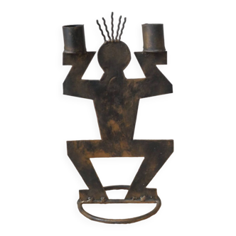 Metal candle holder Contemporary object inspired by Keith Haring handmade candlestick