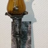 Metal wall lamp and amber glass vintage