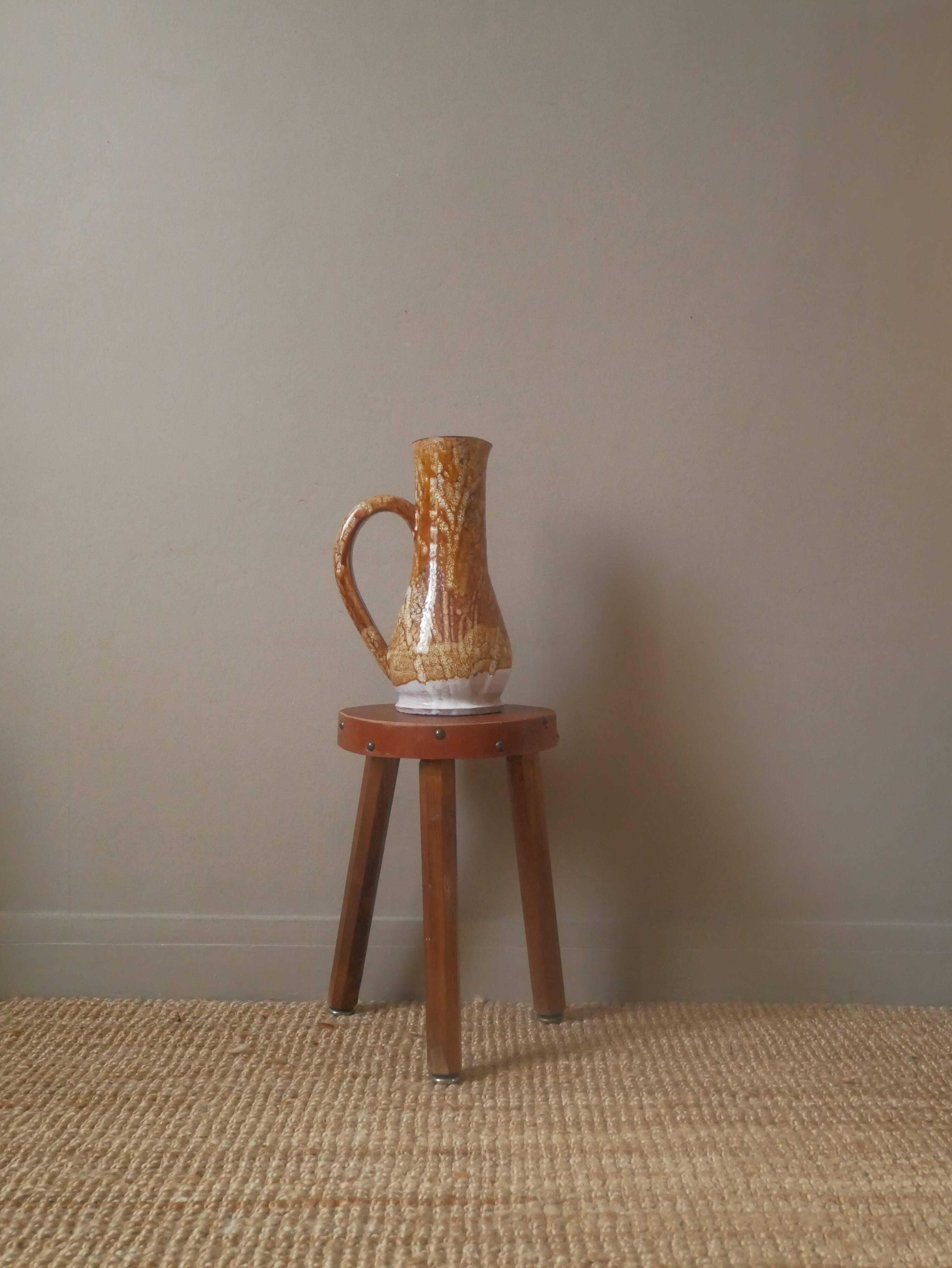 Vase with vintage ceramic handle, handcrafted, old pitcher, country decoration