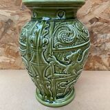 Antique ironstone vase green ceramic relief decor made in england vintage