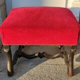 Old footrest, pouf red velvet