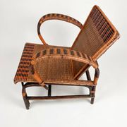 Vintage low armchair in rattan & two-tone weaving 1960s