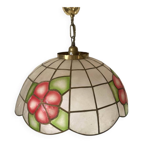 Suspension vintage en nacre et laiton fleurs