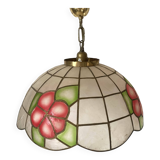 Vintage mother-of-pearl and brass flower pendant light