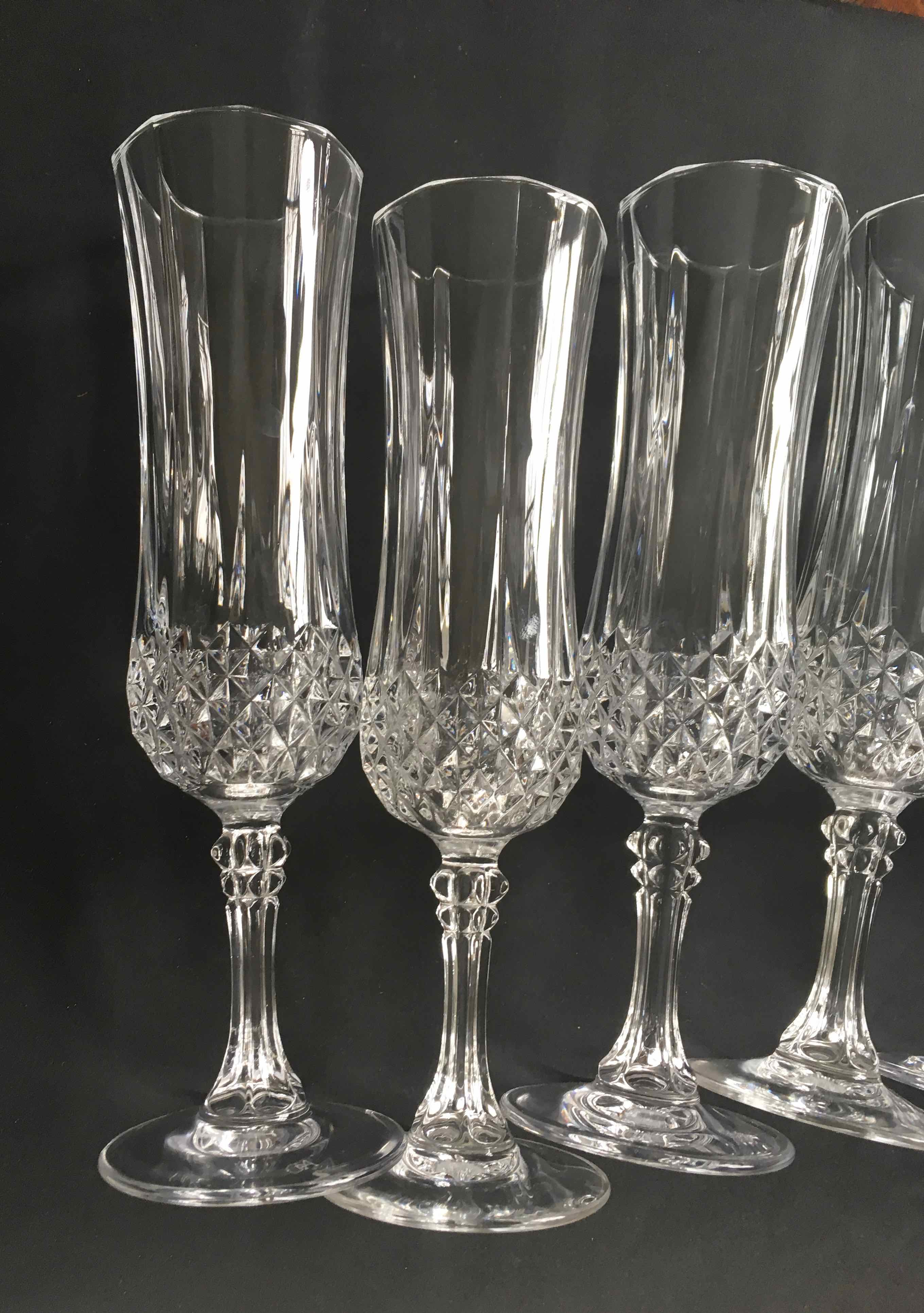 Set of 6 crystalline champagne flutes cut