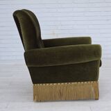 1970s, Danish lounge chair, high, furniture velour, ash wood legs.