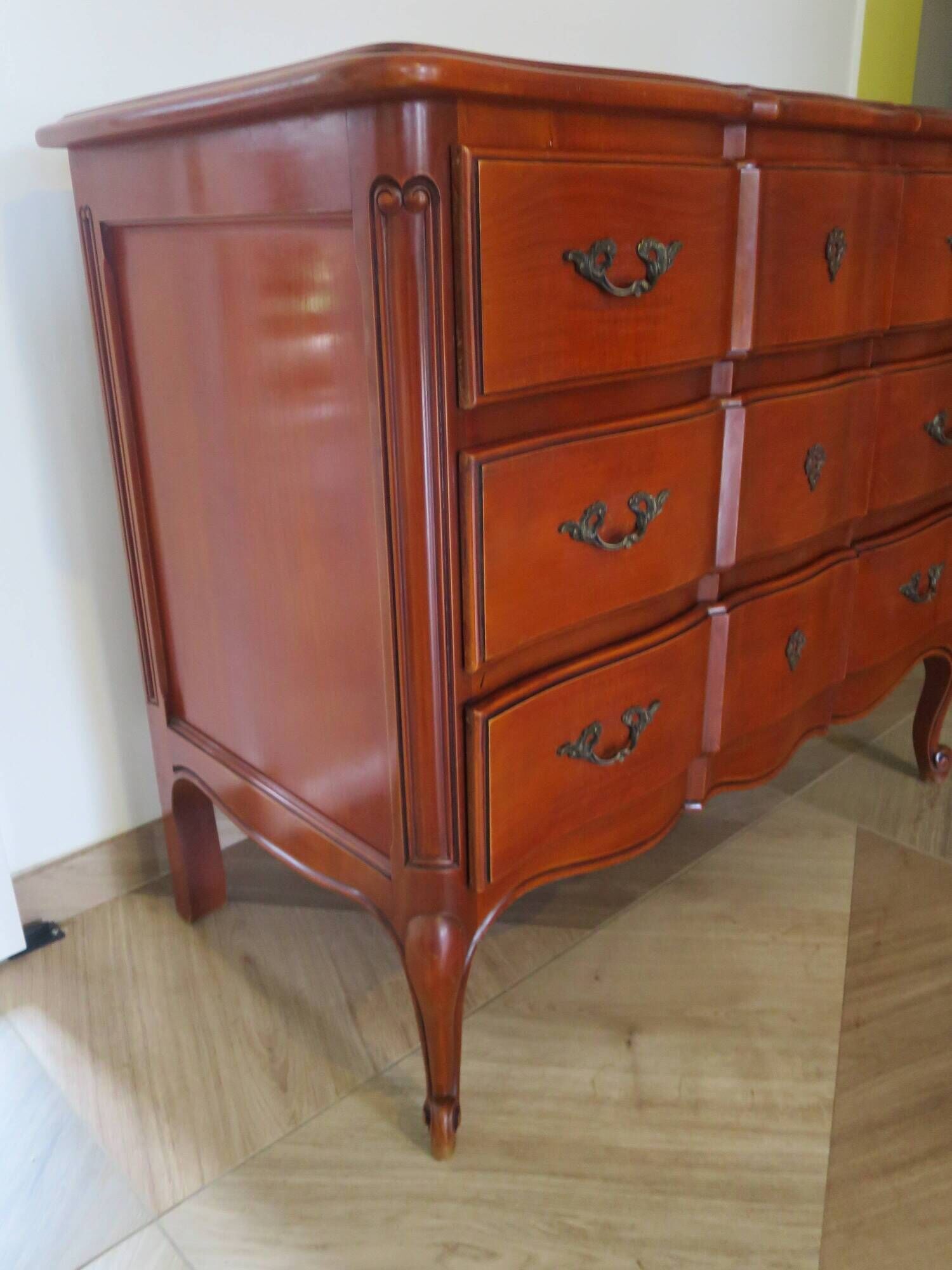 3-drawer chest of drawers in Louis XV style cherry wood, 1980s