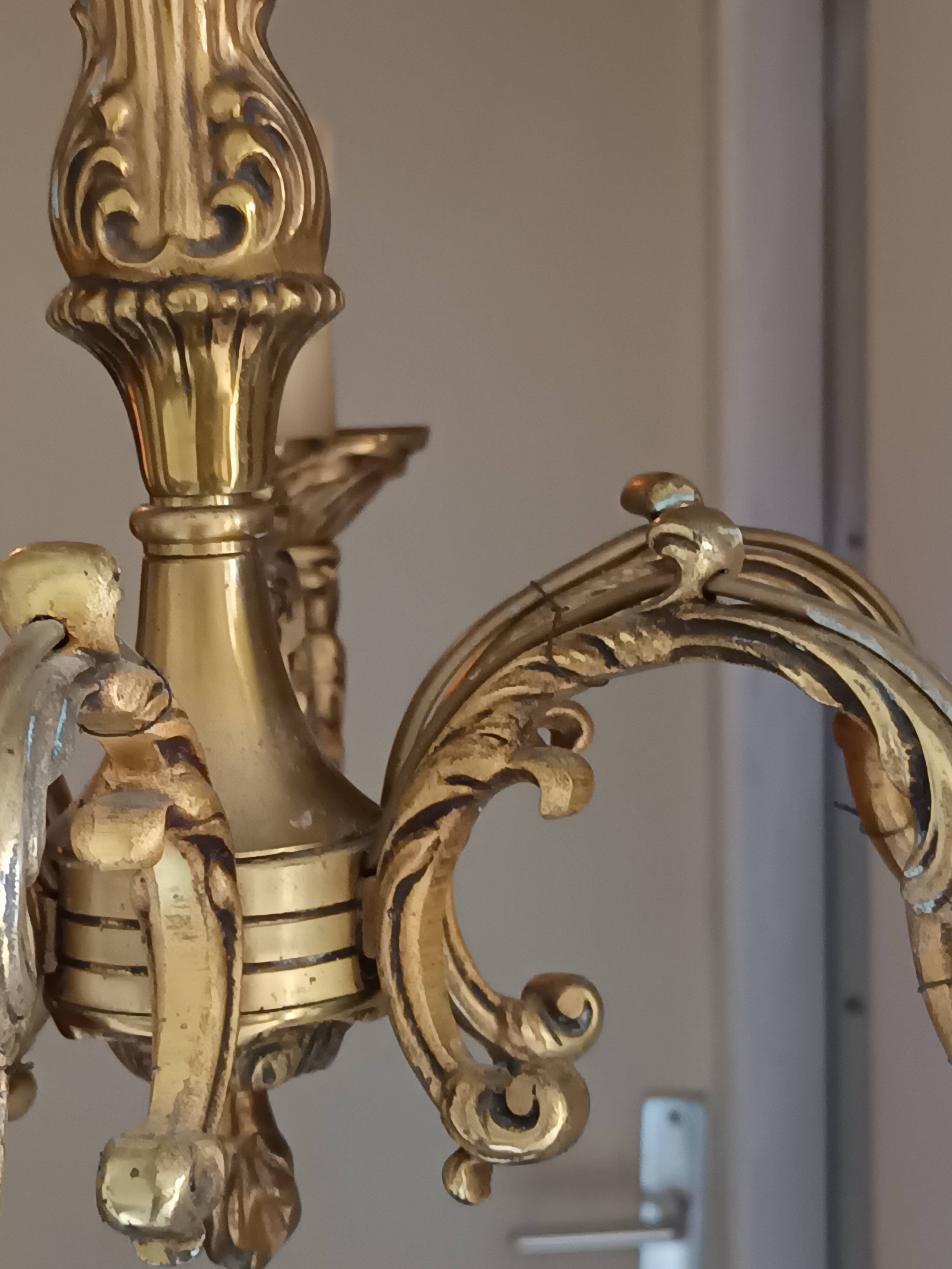 Lustre Louis XV en bronze doré – 6 feux – électricité refaite