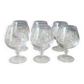 Lot 6 Verres Cognac/Cristal Arques. Model Fleury engraved with Wheat Ears.
