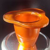 Vintage iridescent orange glass vase, 70s design