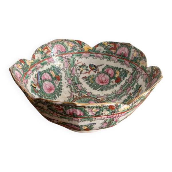 Coupe Saladier Plat Porcelaine Chine Famille Rose Canton Dynastie Qing