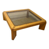 large coffee table in oak and smoked glass, 1970