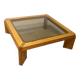 grande table basse en chêne et verre fume, 1970