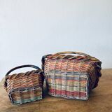 Pair of colorful wicker baskets