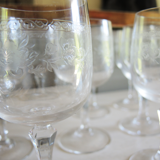 Set of 24 old engraved crystal foot glasses