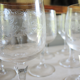Set of 24 old engraved crystal foot glasses