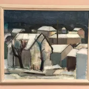 Original Swedish Oil on Canvas – "Winter Night in the City" by Helmer Forslund – Signed – Vintage and Framed – 45 × 37 cm (17.7" × 14.6")