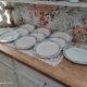 Lot de 11 assiettes plates en Terre de Fer Sarreguemines modèle Carina décor frise bleue
