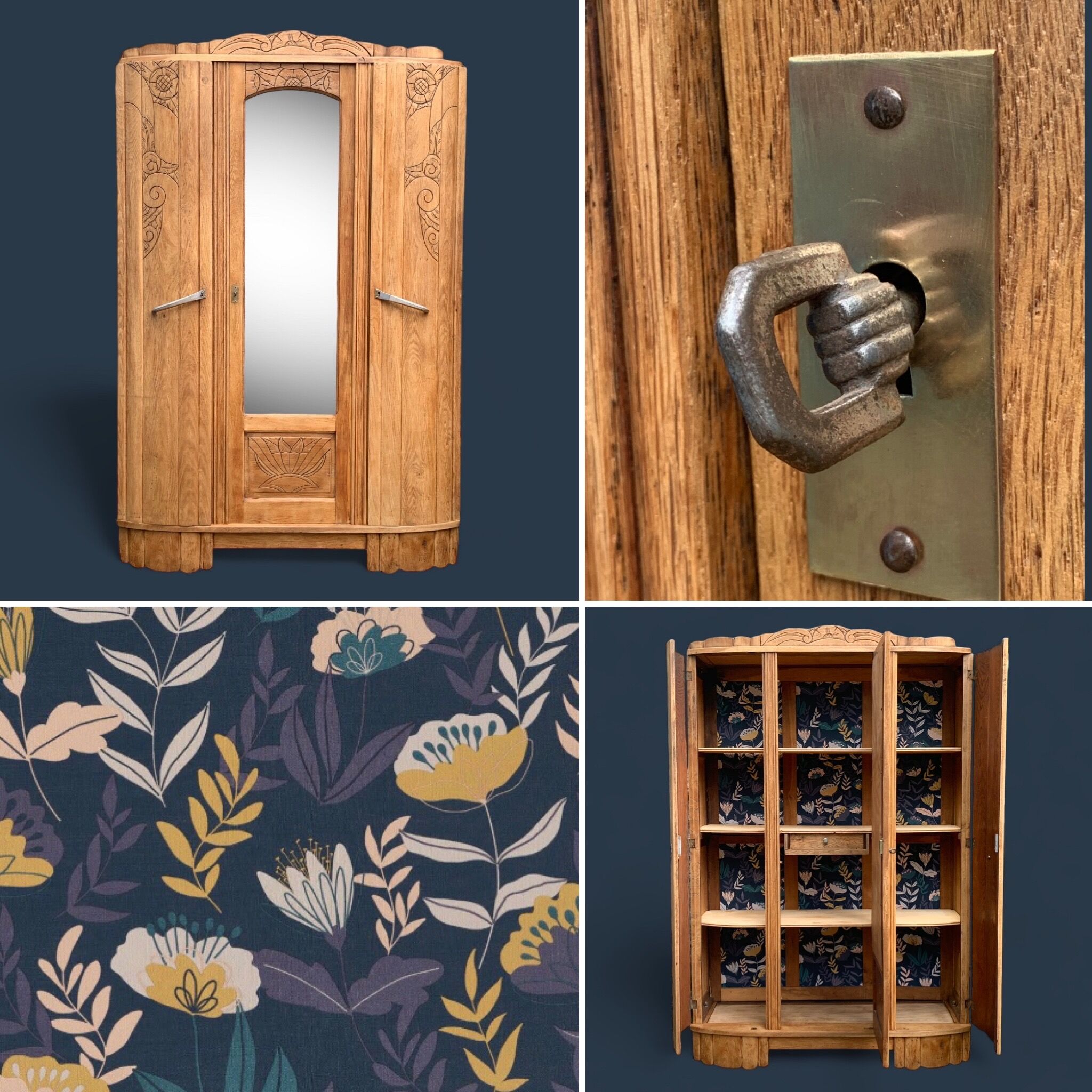 Parisian art deco wardrobe solid raw oak 1930