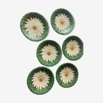 Series of 6 daisy plates in slip around 1880