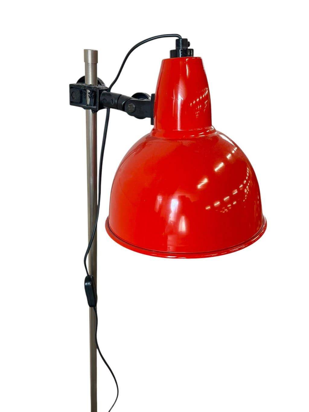 Vintage orange-red floor lamp with chrome.